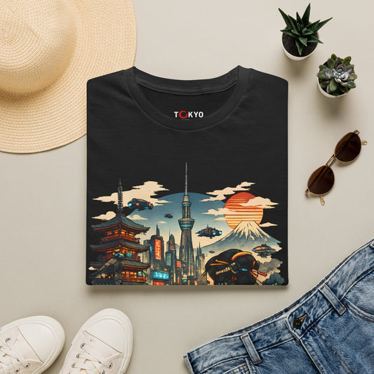 Japan Cityscape T-Shirt — Mount Fuji, Tokyo Skytree & Geisha Art Tee