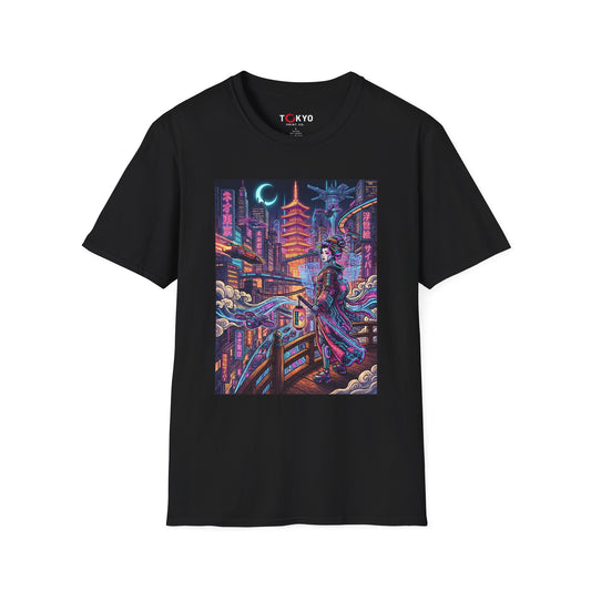 Cyberpunk Tokyo Nights T-Shirt — Neon Pagoda Geisha Streetwear