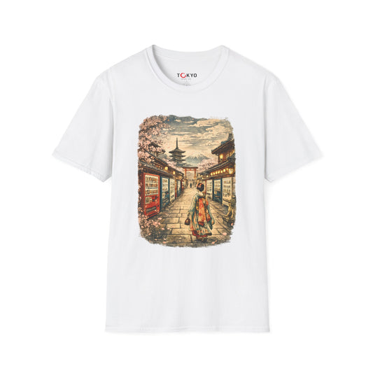 Japanese Street Scene T-Shirt — Vintage Kyoto Pagoda Illustration