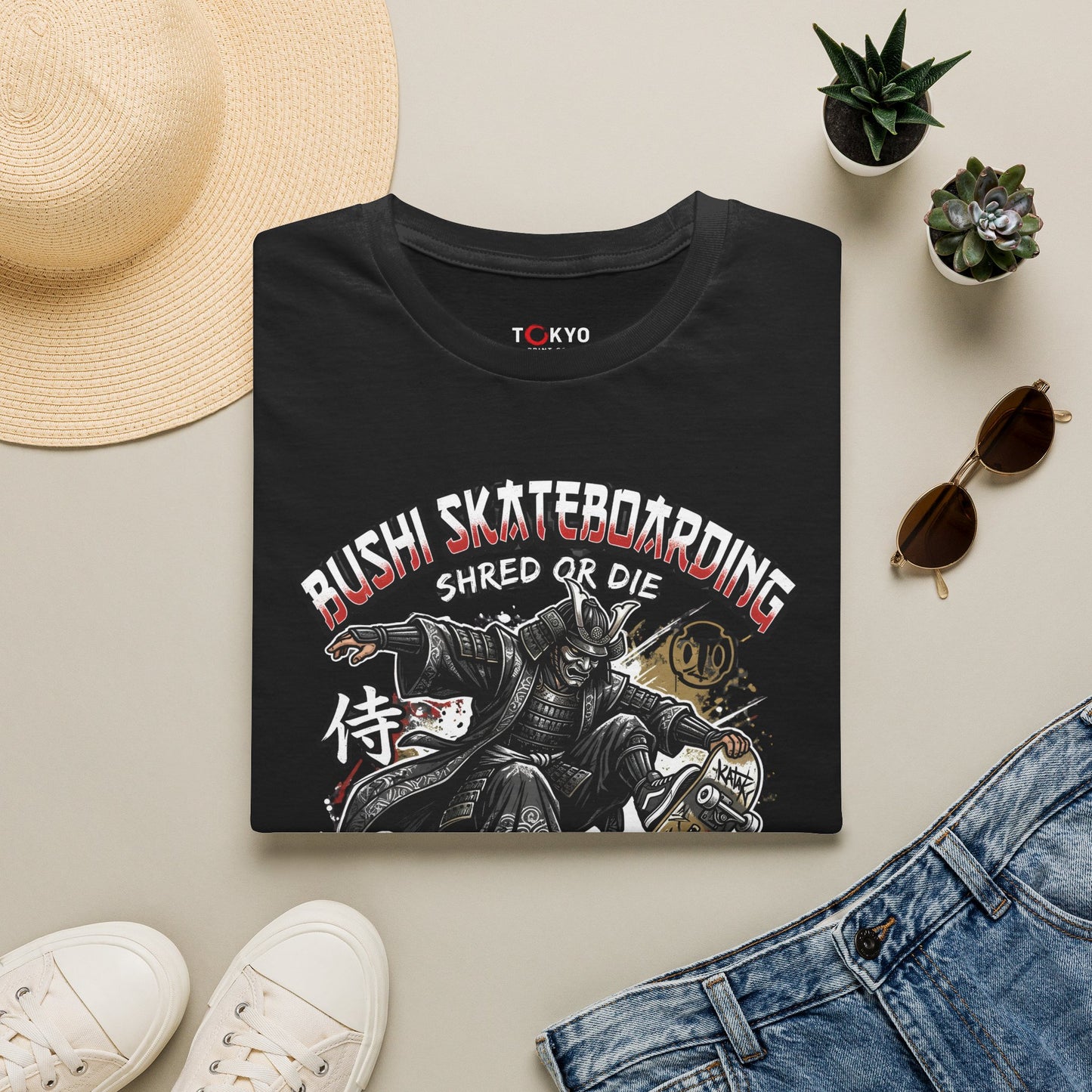 Samurai Skateboarding T-Shirt — "Bush" Shred or Die Graphic Tee
