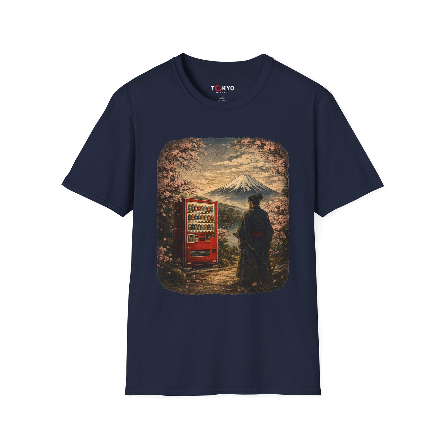 T-Shirt — Vintage Japan Scene: Mount Fuji, Sakura & Vending Machine Graphic