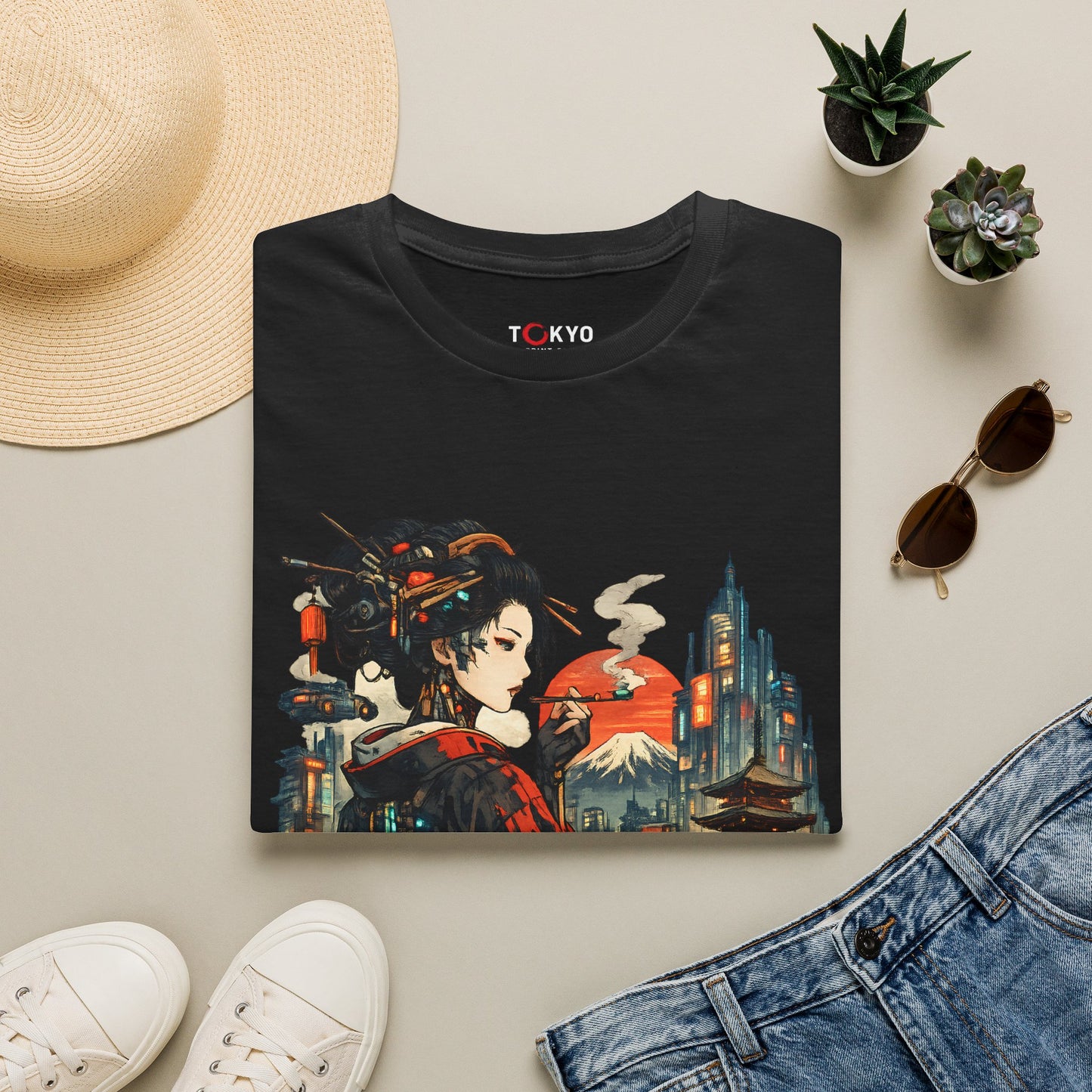 Geisha Cityscape T-Shirt — Japanese Neo-Traditional Art Tee
