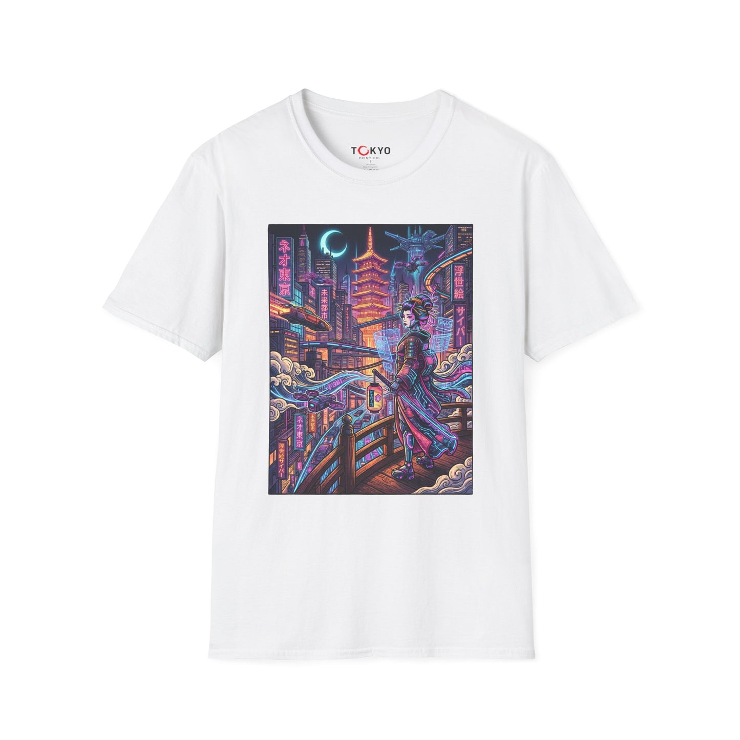 Tokyo Cyberpunk Geisha T-Shirt — Neon City Nightscape Tee