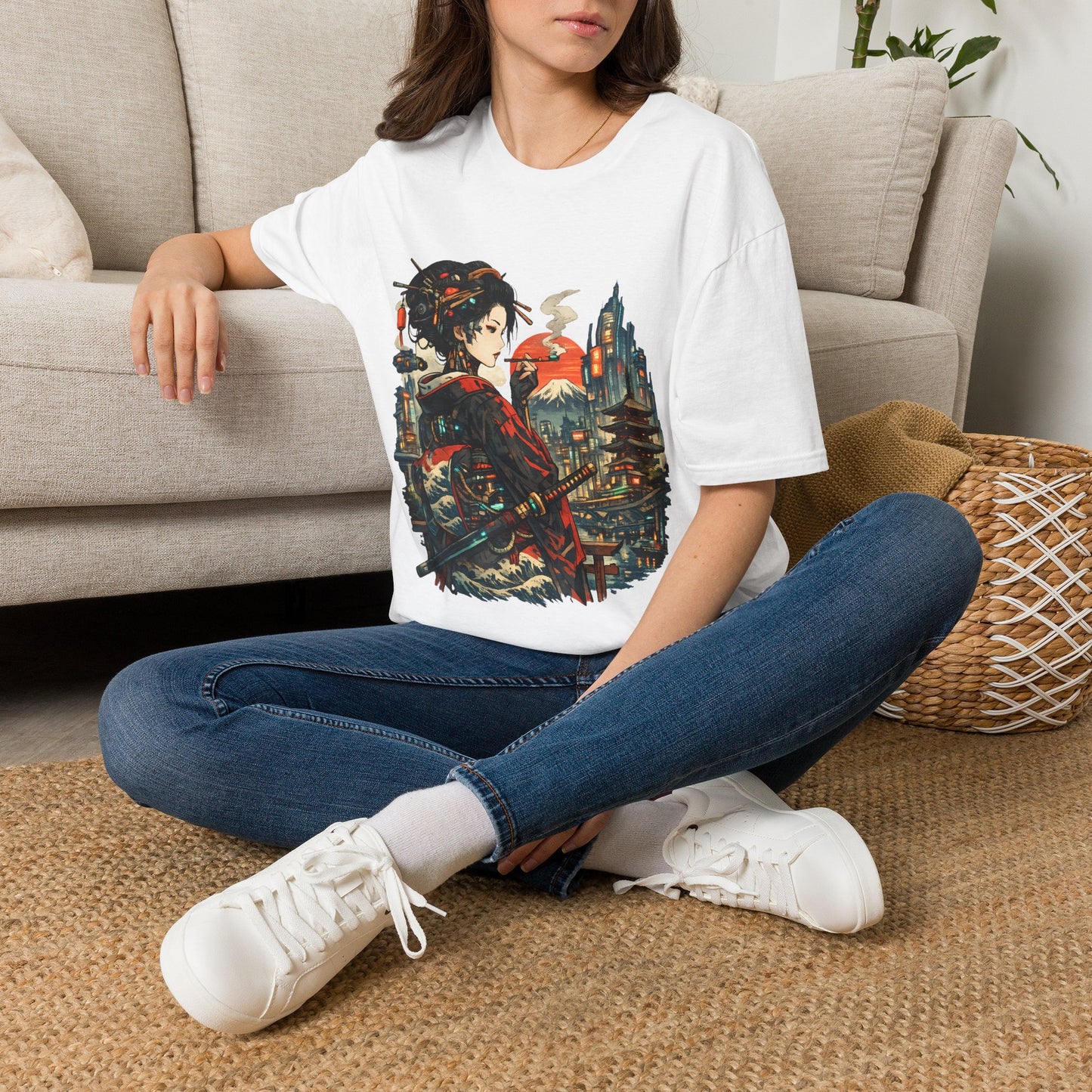 Geisha Cityscape T-Shirt — Japanese Neo-Traditional Art Tee