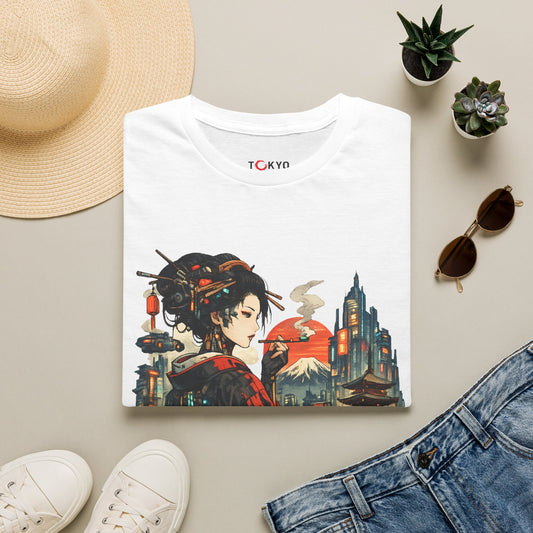 Geisha Cityscape T-Shirt — Japanese Neo-Traditional Art Tee