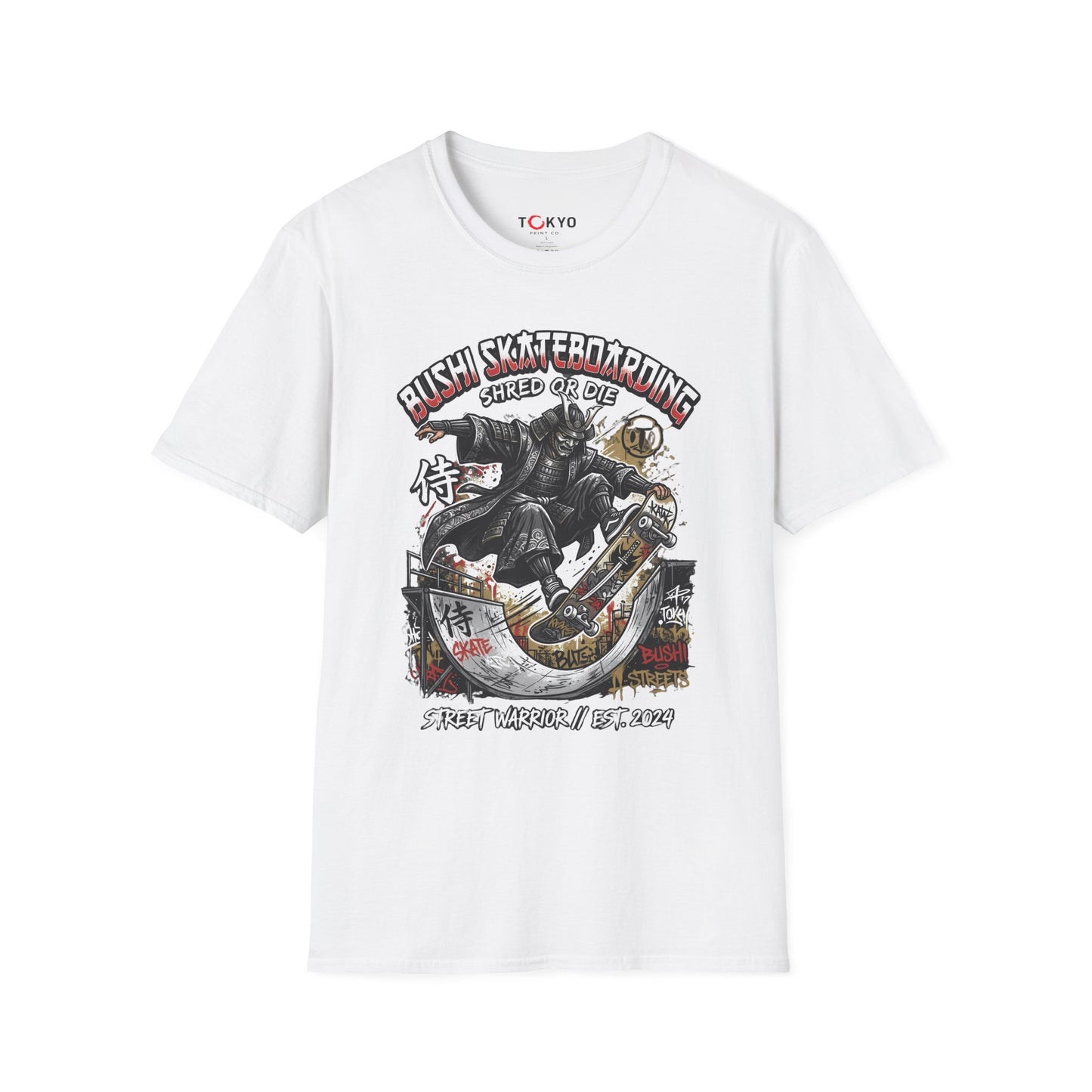 Samurai Skateboarding T-Shirt — "Bush" Shred or Die Graphic Tee