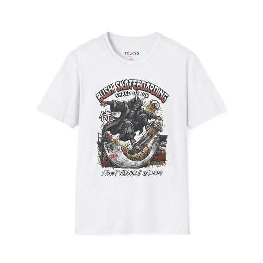 Skateboard T-Shirt — 'Bushi Skateboarding: Shred or Die' Samurai Graphic Tee