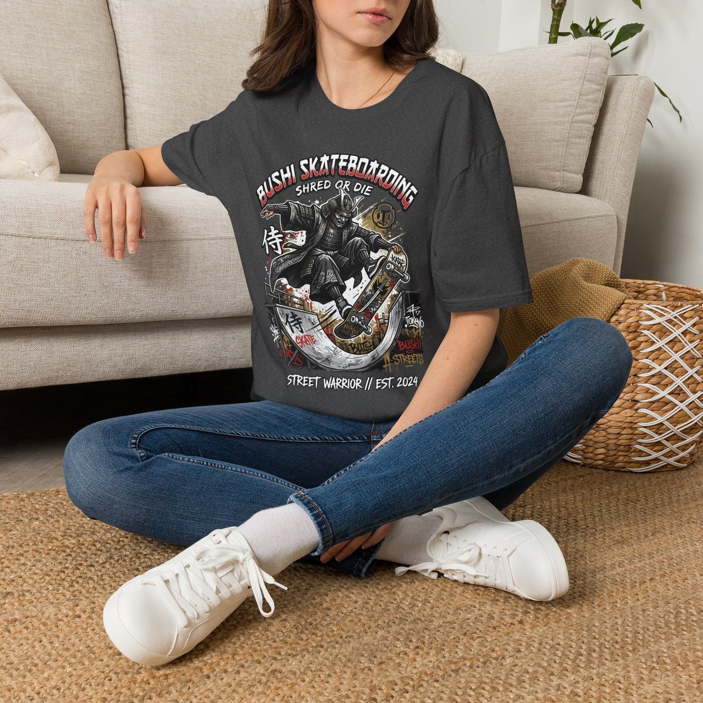 Samurai Skateboarding T-Shirt — "Bush" Shred or Die Graphic Tee