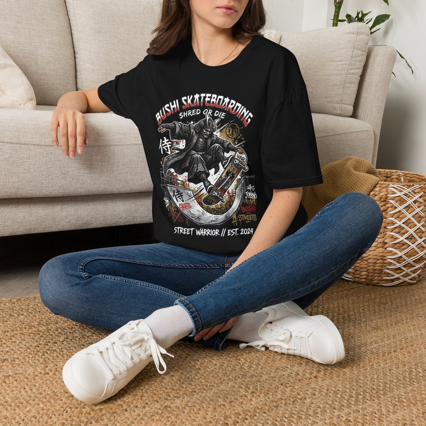 Samurai Skateboarding T-Shirt — "Bush" Shred or Die Graphic Tee