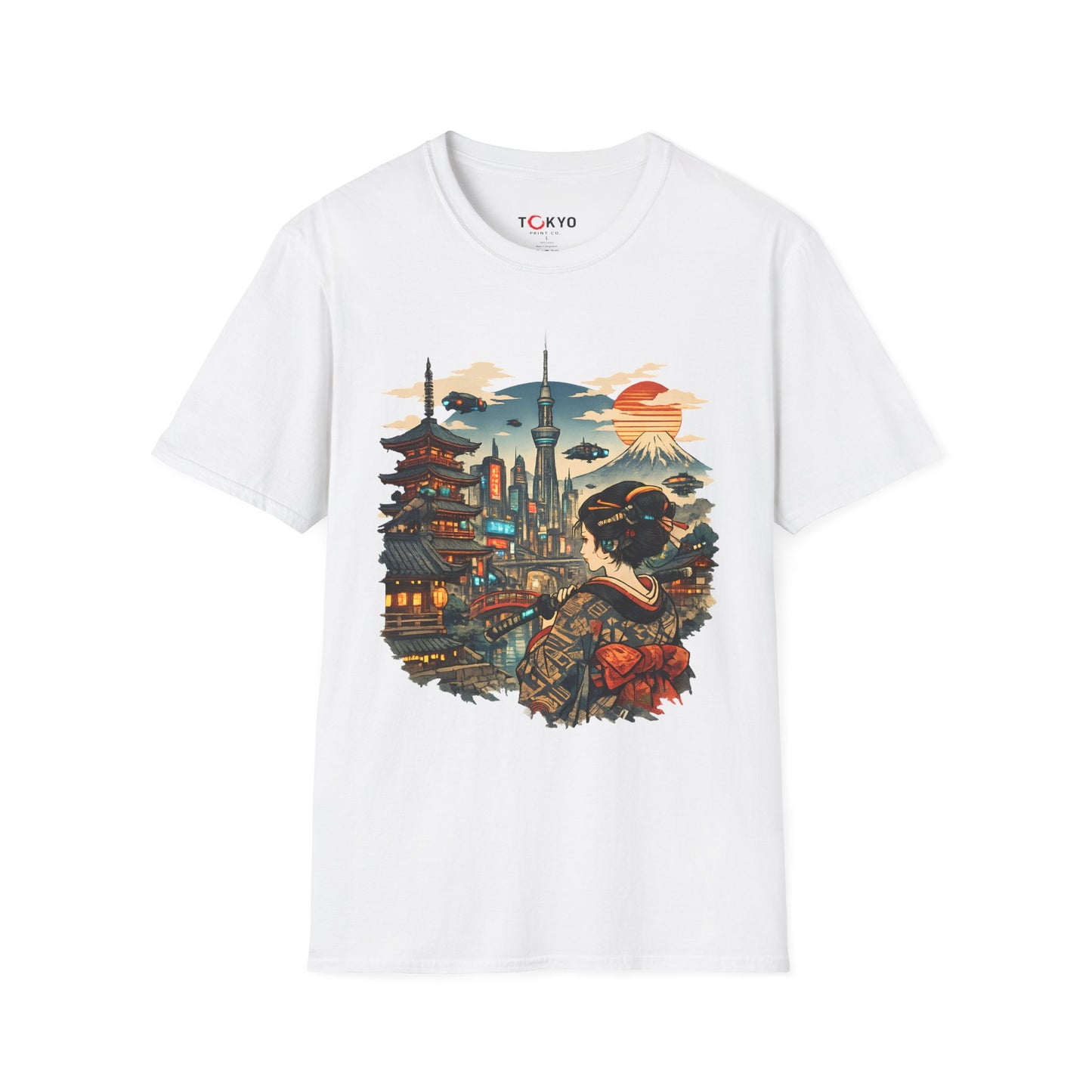 Japan Cityscape T-Shirt — Mount Fuji, Tokyo Skytree & Geisha Art Tee