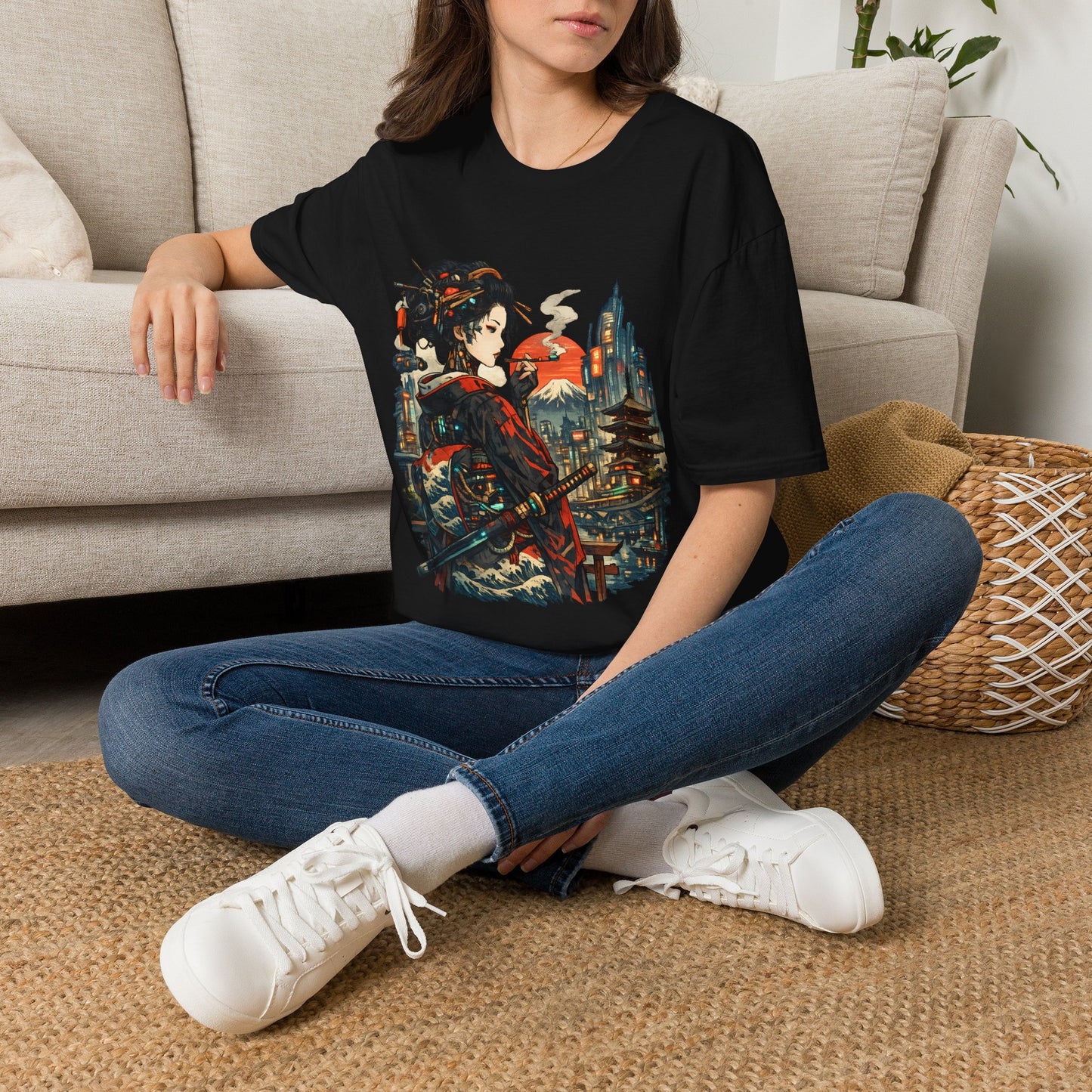 Geisha Cityscape T-Shirt — Japanese Neo-Traditional Art Tee