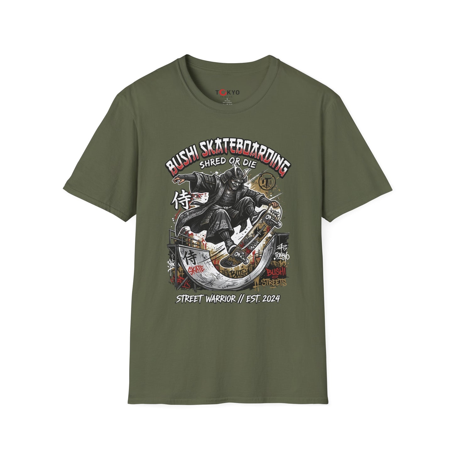 Samurai Skateboarding T-Shirt — "Bush" Shred or Die Graphic Tee