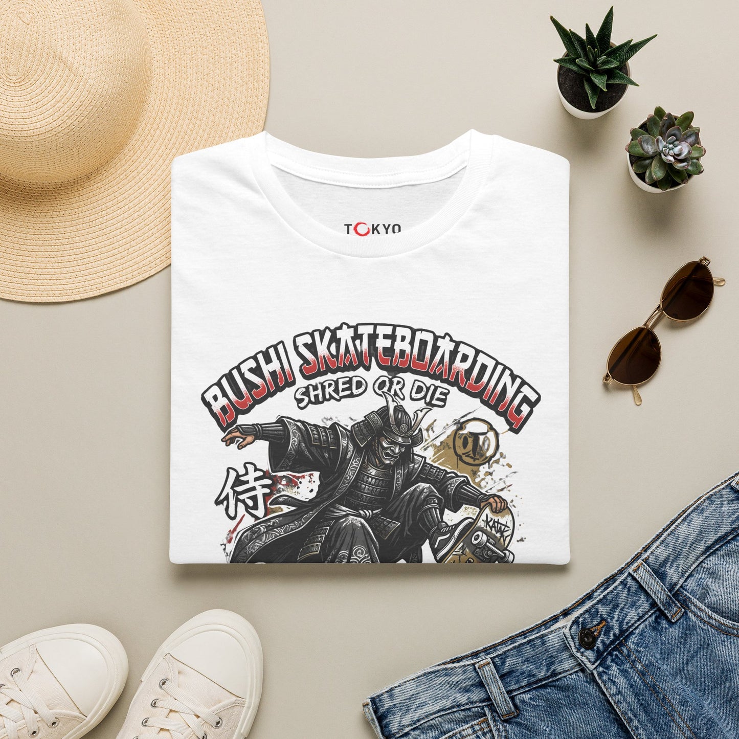 Samurai Skateboarding T-Shirt — "Bush" Shred or Die Graphic Tee