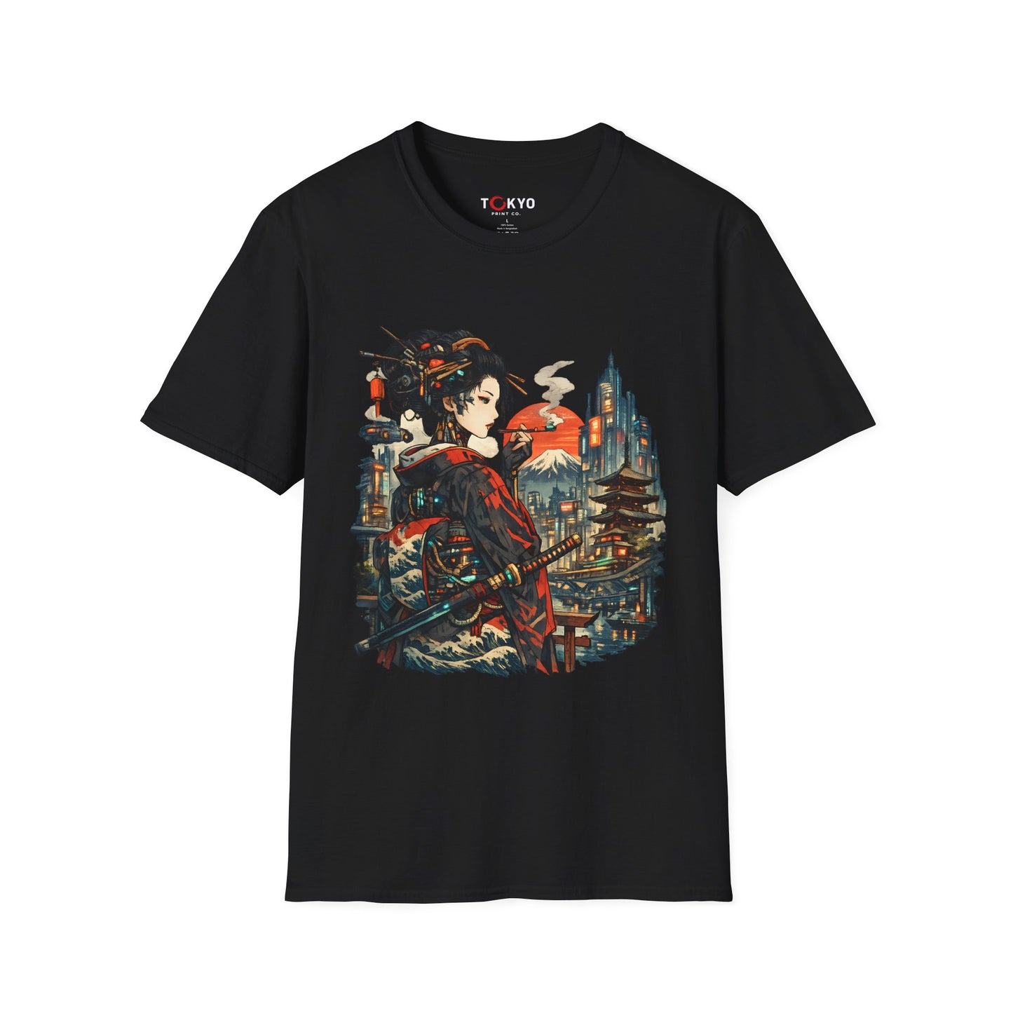 Geisha Cityscape T-Shirt — Japanese Neo-Traditional Art Tee