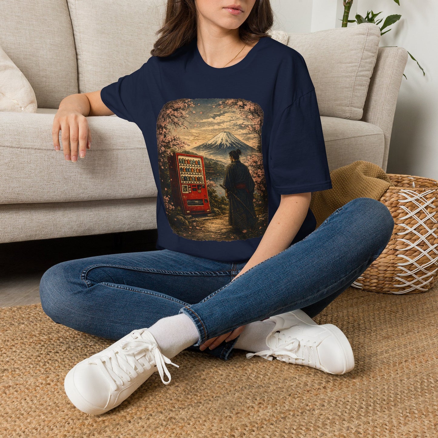 T-Shirt — Vintage Japan Scene: Mount Fuji, Sakura & Vending Machine Graphic