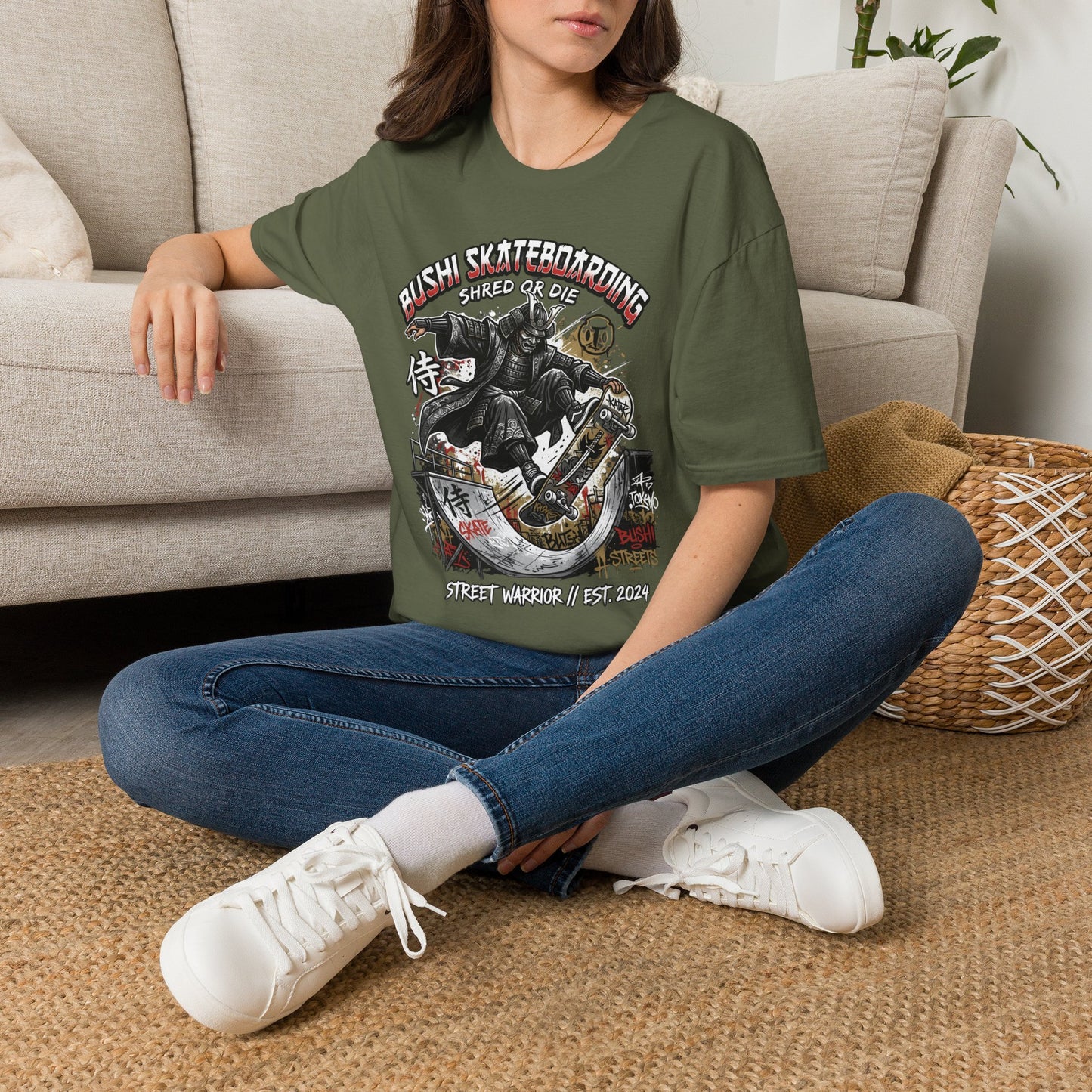 Samurai Skateboarding T-Shirt — "Bush" Shred or Die Graphic Tee