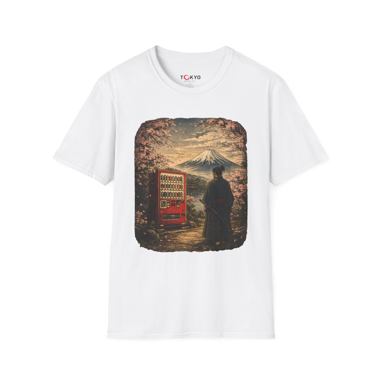T-Shirt — Vintage Japan Scene: Mount Fuji, Sakura & Vending Machine Graphic
