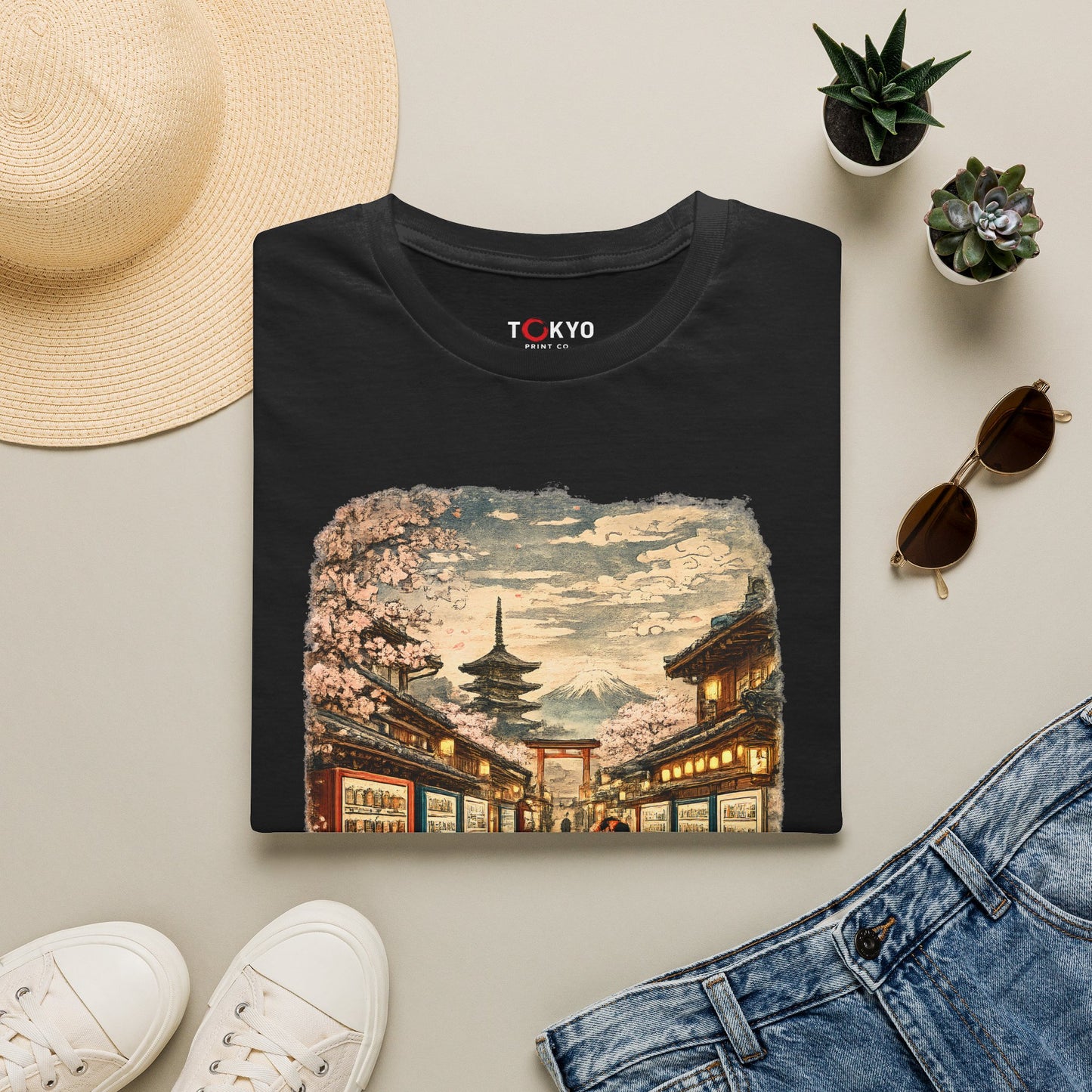 Japan Street Scene T-Shirt — Vintage Tokyo Pagoda Graphic Tee