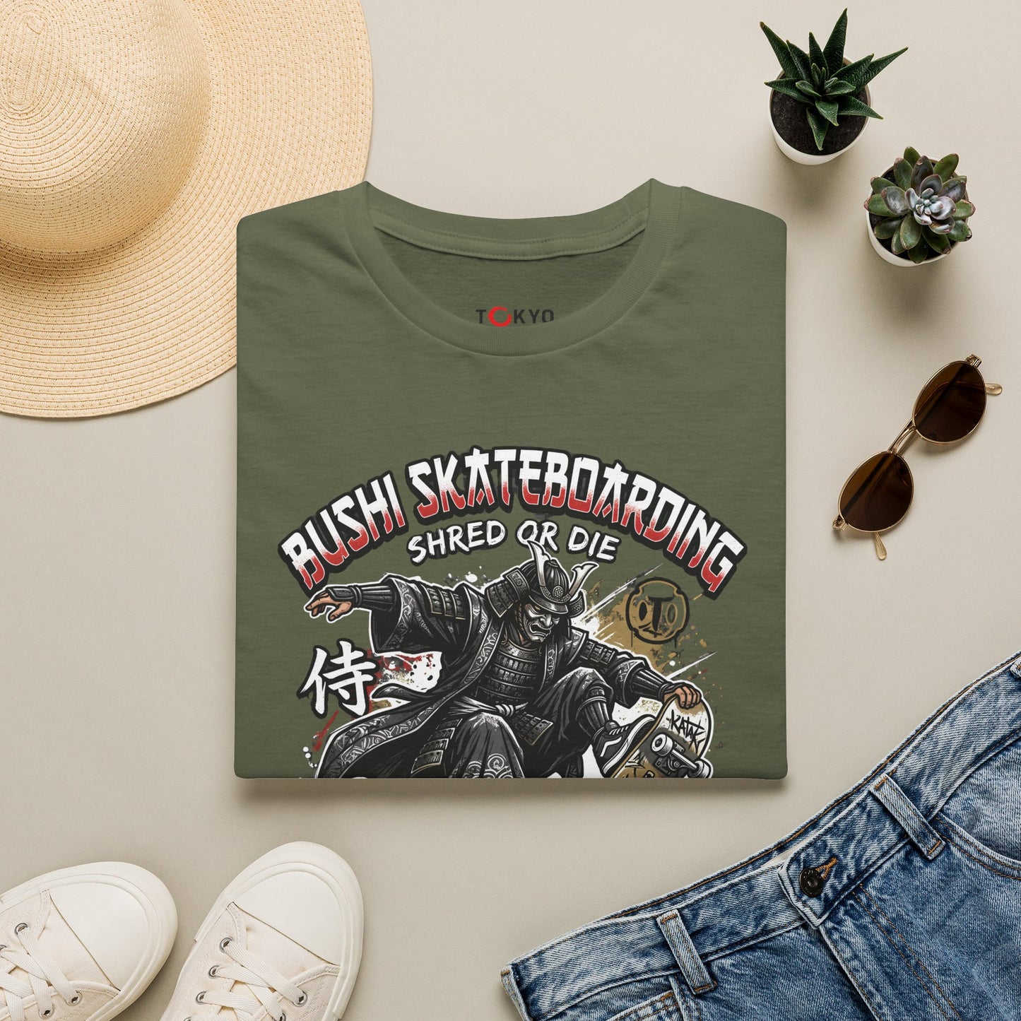 Samurai Skateboarding T-Shirt — "Bush" Shred or Die Graphic Tee