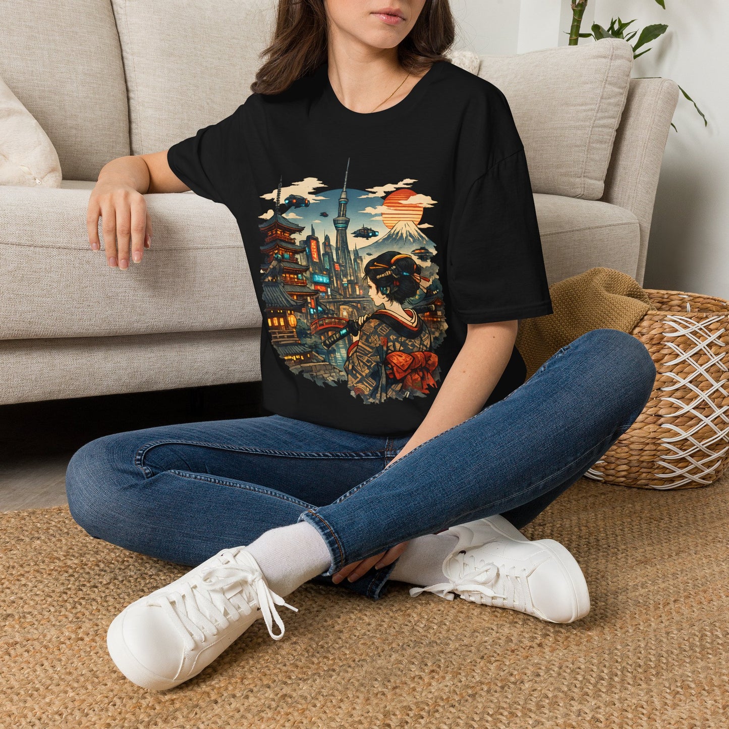 Japan Cityscape T-Shirt — Mount Fuji, Tokyo Skytree & Geisha Art Tee