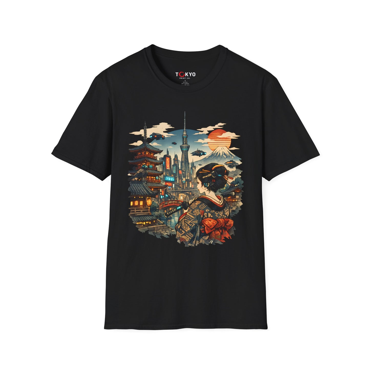 Japan Cityscape T-Shirt — Mount Fuji, Tokyo Skytree & Geisha Art Tee