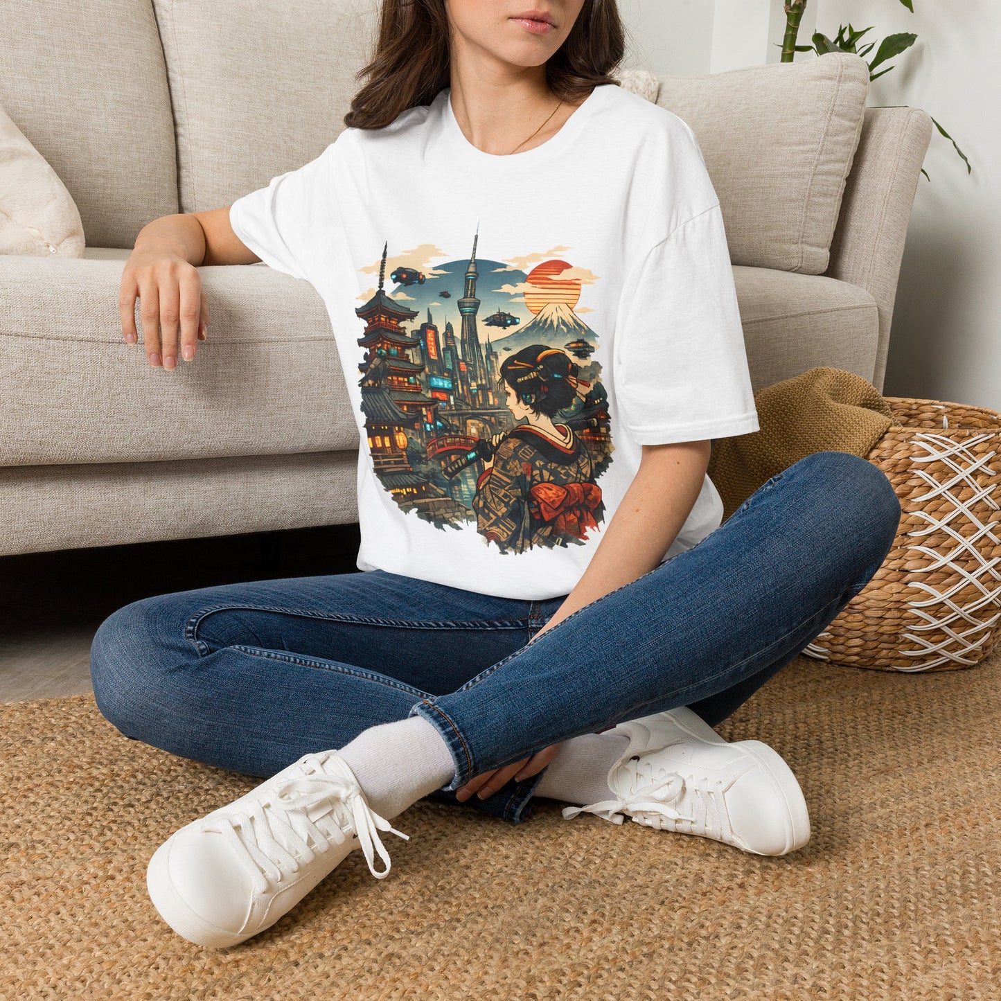 Japan Cityscape T-Shirt — Mount Fuji, Tokyo Skytree & Geisha Art Tee