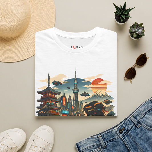Japan Cityscape T-Shirt — Mount Fuji, Tokyo Skytree & Geisha Art Tee