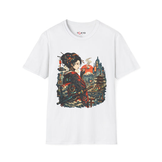 Geisha Cityscape T-Shirt — Japanese Neo-Traditional Art Tee