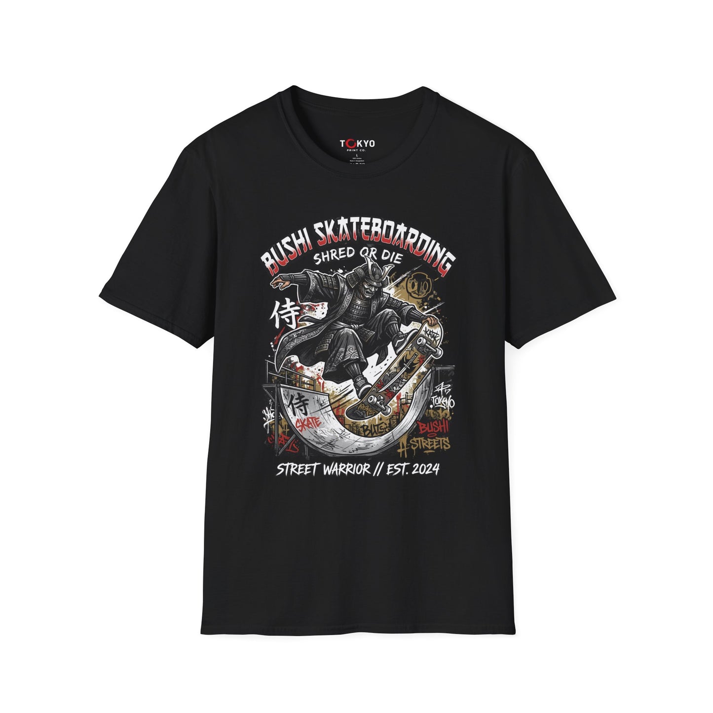 Samurai Skateboarding T-Shirt — "Bush" Shred or Die Graphic Tee